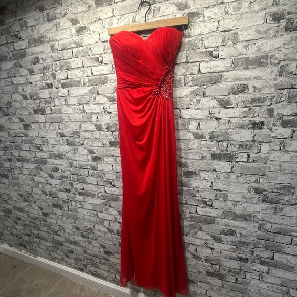 EUC Xscape Strapless Beaded Cut Out Back Prom Dress Size 0 (Red) STYLE# XS6876 - Picture 3 of 15